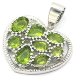 Heart Aquamarine Green Peridot Silver Pendant