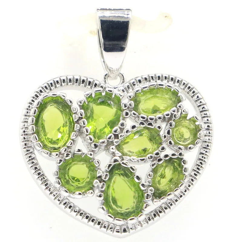 Heart Aquamarine Green Peridot Silver Pendant