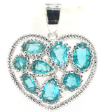 Heart Aquamarine Green Peridot Silver Pendant