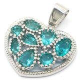 Heart Aquamarine Green Peridot Silver Pendant