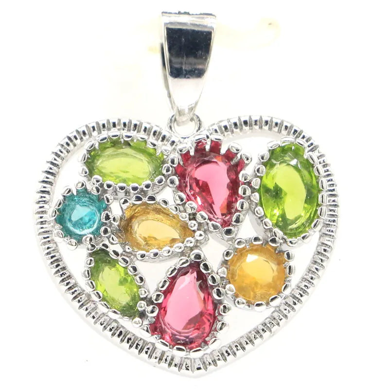 Rhodolite Garnet Citrine Peridot Pink Tourmaline Aquamarine Silver Pendant Drop