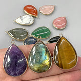 26x35mm Amethysts Rose Quartzs Drop Pendant Charms for DIY Necklace Earrings