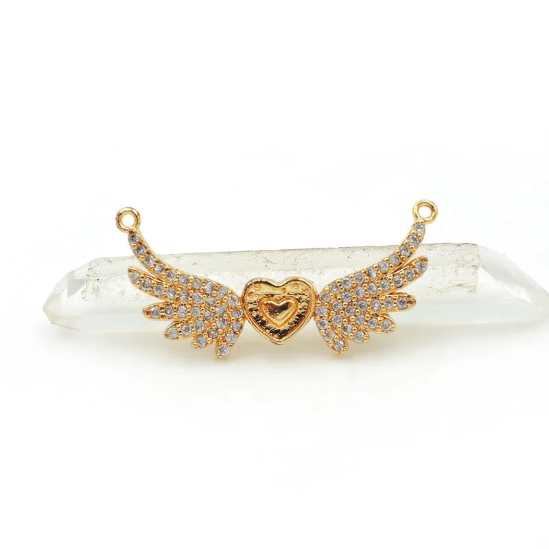 Micro Pave CZ Wings & Heart Charm Necklace DIY Jewelry