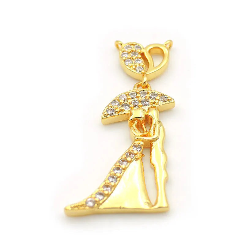 Micro Pave Clear CZ Double Circles Charm for Necklaces