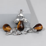 Natural Stone Angel Wings Pendants for Jewelry Making 5pcs