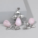 Natural Stone Angel Wings Pendants for Jewelry Making 5pcs