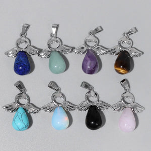 Natural Stone Angel Wings Pendants for Jewelry Making 5pcs