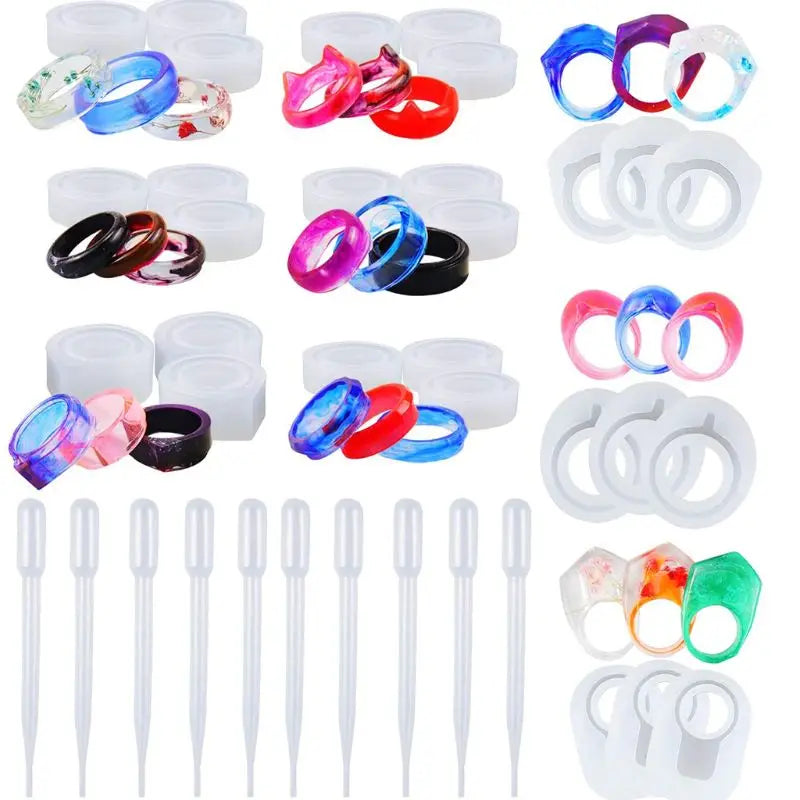 27 Pcs Resin Ring Silicone Mold & Droppers for DIY Jewelry Making