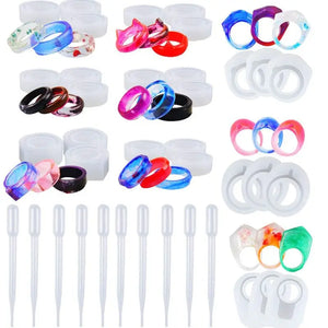 27 Pcs Resin Ring Silicone Mold & Droppers for DIY Jewelry Making