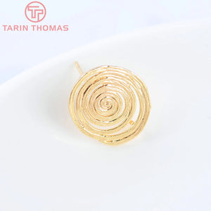6PCS 18x15MM 24K Brass Round Stud Earrings DIY Jewelry Findings