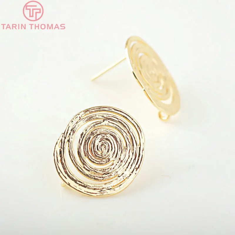 6PCS 18x15MM 24K Brass Round Stud Earrings DIY Jewelry Findings