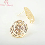 6PCS 18x15MM 24K Brass Round Stud Earrings DIY Jewelry Findings
