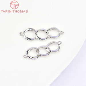 10PCS 7x24MM 24K Brass 2 holes 3 Rings Connect Charms