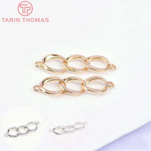 10PCS 7x24MM 24K Brass 2 holes 3 Rings Connect Charms