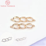 10PCS 7x24MM 24K Brass 2 holes 3 Rings Connect Charms