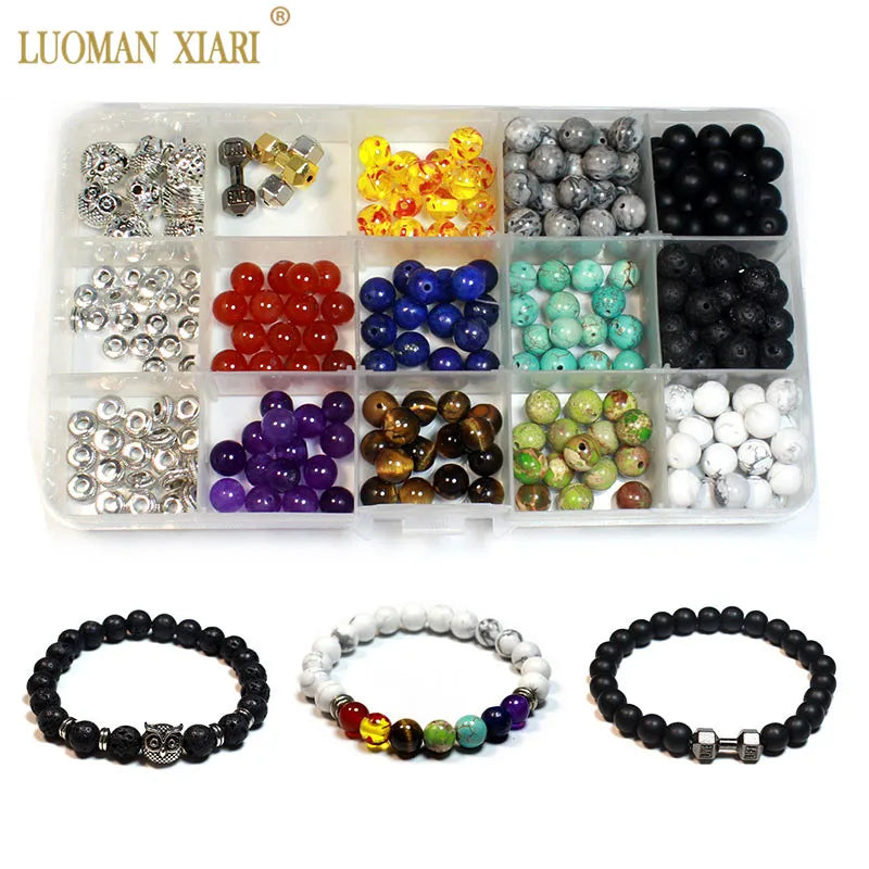 Natural Stone Beads Set Jewelry Accessory Charms Elastic String Bracelet Craft
