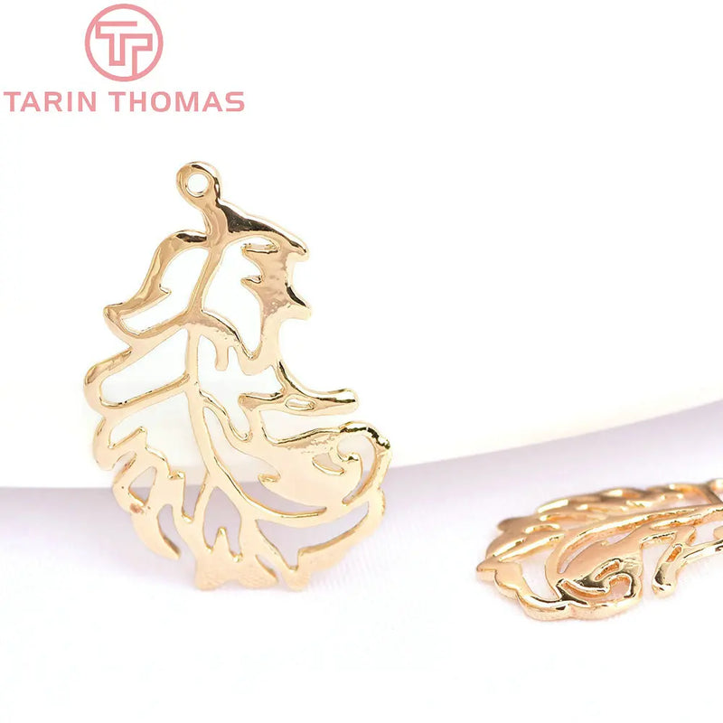 10PCS 24K Brass Leaf Charms Pendants for DIY Jewelry Making