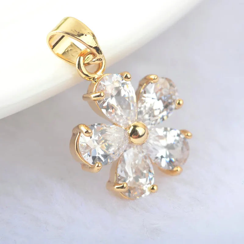 4PCS 23*15MM 14x14.5MM 24K Brass Flower Charms Pendants with Zircon