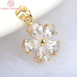 4PCS 23*15MM 14x14.5MM 24K Brass Flower Charms Pendants with Zircon