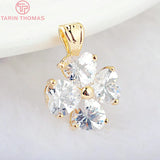 4PCS 23*15MM 14x14.5MM 24K Brass Flower Charms Pendants with Zircon