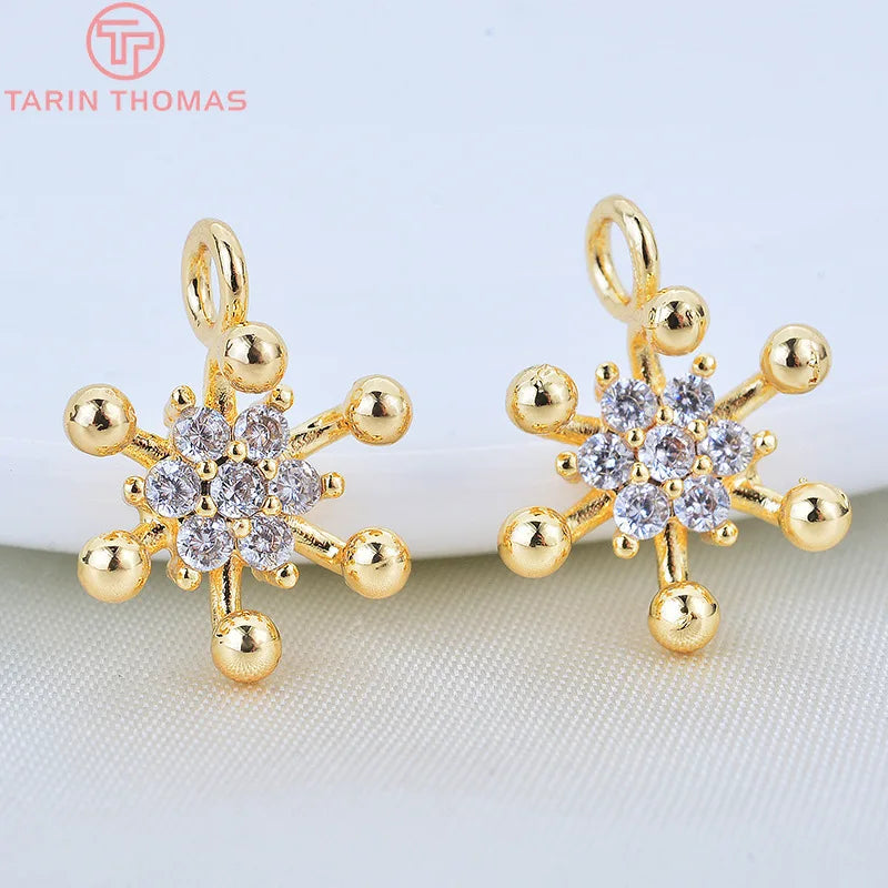 4PCS 9x13MM 24K Plated Brass Zircon Flower Charms Pendants DIY Jewelry Findings