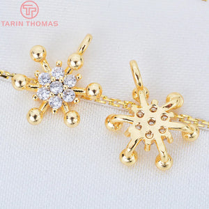 4PCS 9x13MM 24K Plated Brass Zircon Flower Charms Pendants DIY Jewelry Findings