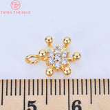 4PCS 9x13MM 24K Plated Brass Zircon Flower Charms Pendants DIY Jewelry Findings