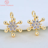 4PCS 9x13MM 24K Plated Brass Zircon Flower Charms Pendants DIY Jewelry Findings