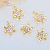 4PCS 9x13MM 24K Plated Brass Zircon Flower Charms Pendants DIY Jewelry Findings
