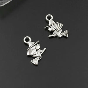 50PCS 11x9MM Antique Silver Witch Charms Pendants Jewelry Making Supplies
