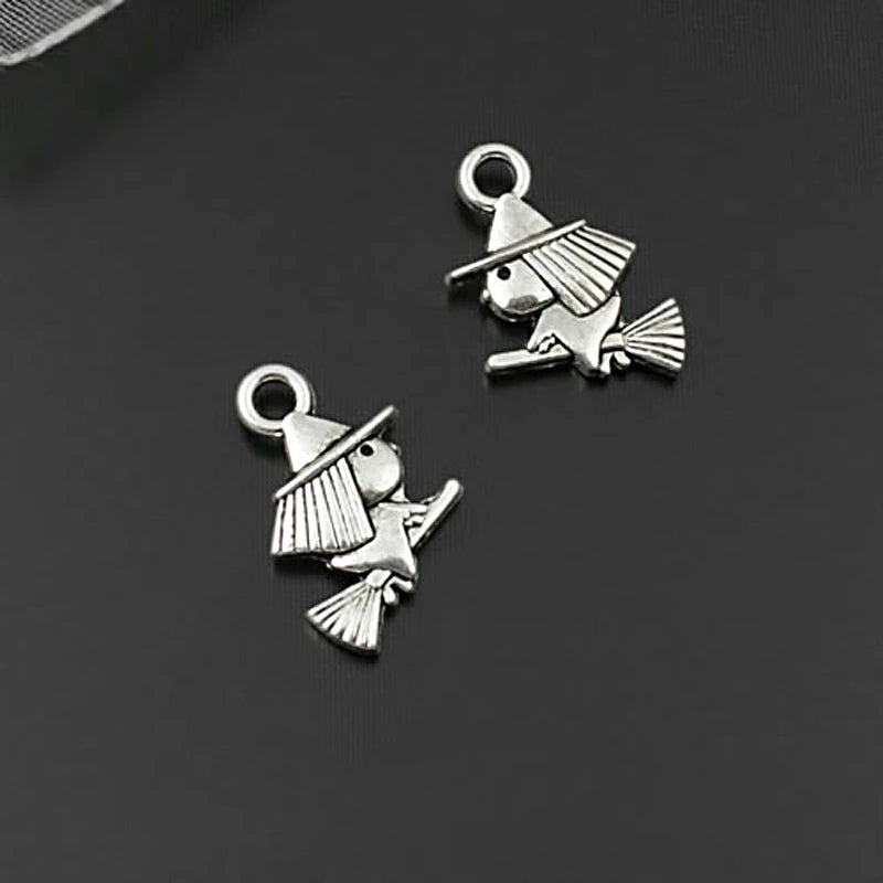 50PCS 11x9MM Antique Silver Witch Charms Pendants Jewelry Making Supplies