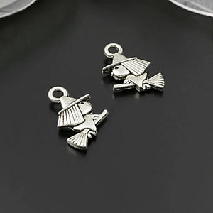 50PCS 11x9MM Antique Silver Witch Charms Pendants Jewelry Making Supplies