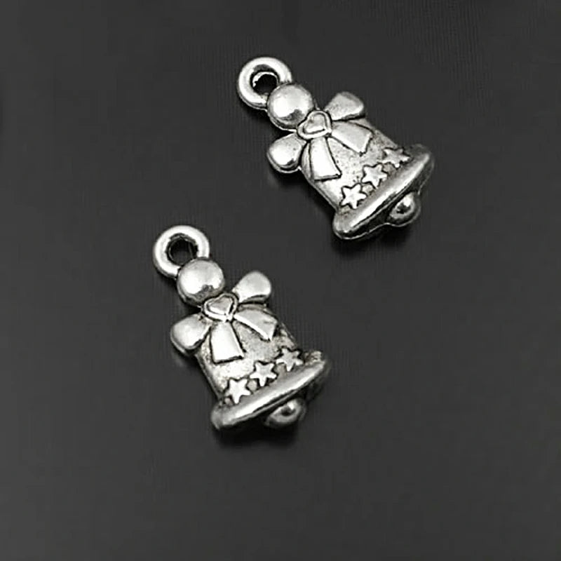 50PCS Antique Silver Christmas Bells Charms 14x9MM