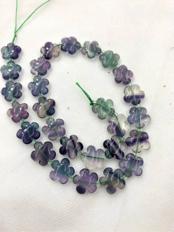27pcs 15mm Natural Flowers Stones Flourites Quartzs Strand 15 inches DIY