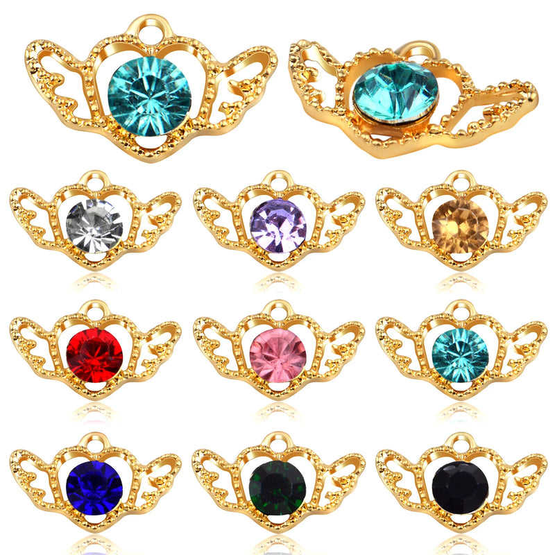 27pcs Heart Angel Wings Charms CZ Crystal Wing Pendants for DIY Jewelry