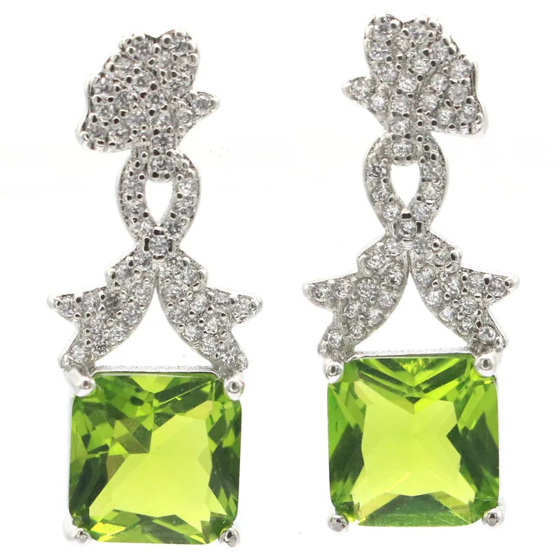Gorgeous Tanzanite Green Peridot CZ Silver Earrings