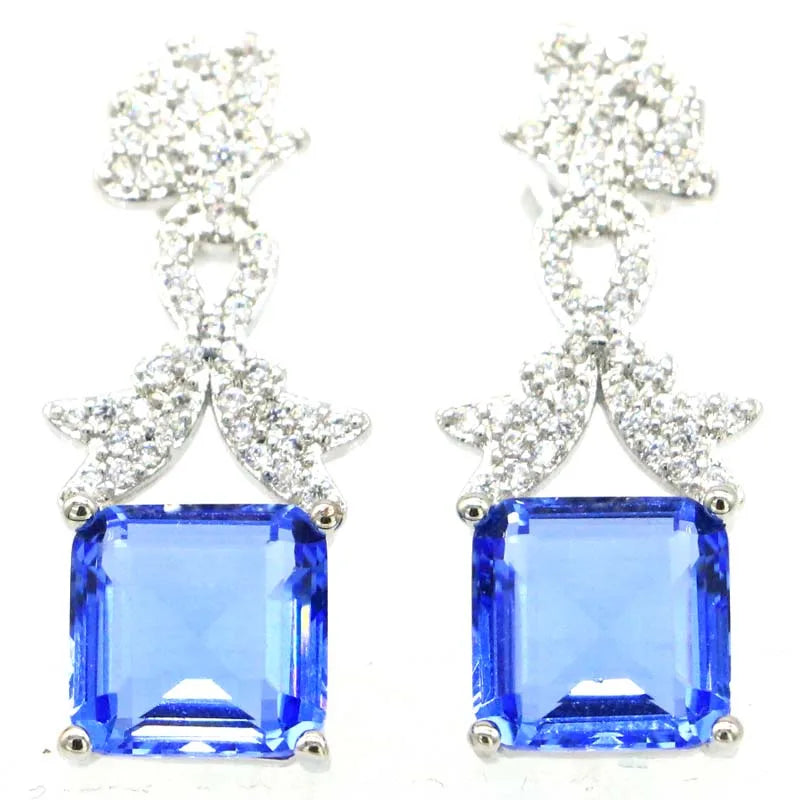 27x11mm Rich Violet Tanzanite CZ Silver Earrings for Women