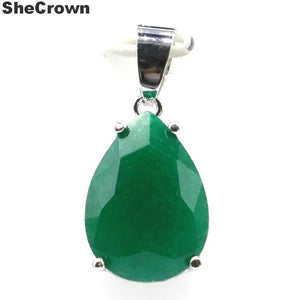 Green Emerald Jewelry Set 27x13mm Drop Shape Pendant Earrings