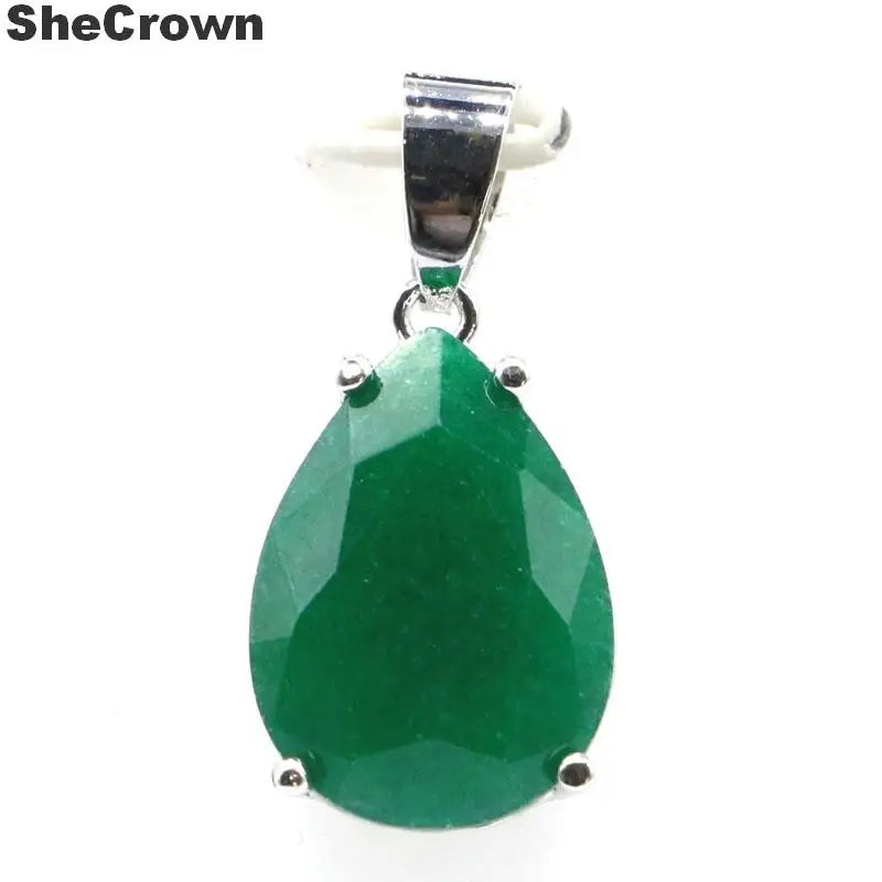 Green Emerald Jewelry Set 27x13mm Drop Shape Pendant Earrings