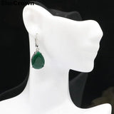 Green Emerald Jewelry Set 27x13mm Drop Shape Pendant Earrings
