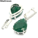 Green Emerald Jewelry Set 27x13mm Drop Shape Pendant Earrings
