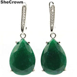 Green Emerald Jewelry Set 27x13mm Drop Shape Pendant Earrings