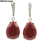 Drop Shape Red Ruby 925 Silver Pendant for Women