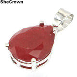 Drop Shape Red Ruby 925 Silver Pendant for Women