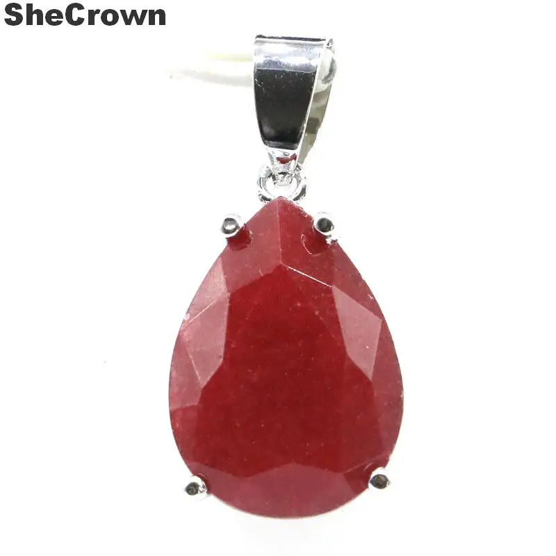 Drop Shape Red Ruby 925 Silver Pendant for Women