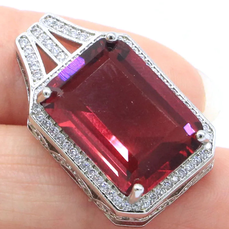 Pink Rhodolite Garnet CZ Silver Pendant 6g
