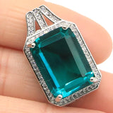27x16mm Aquamarine Pink Kunzite CZ Engagement Silver Pendant