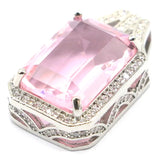 27x16mm Aquamarine Pink Kunzite CZ Engagement Silver Pendant
