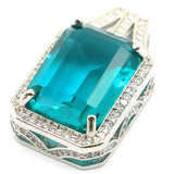 27x16mm Aquamarine Pink Kunzite CZ Engagement Silver Pendant