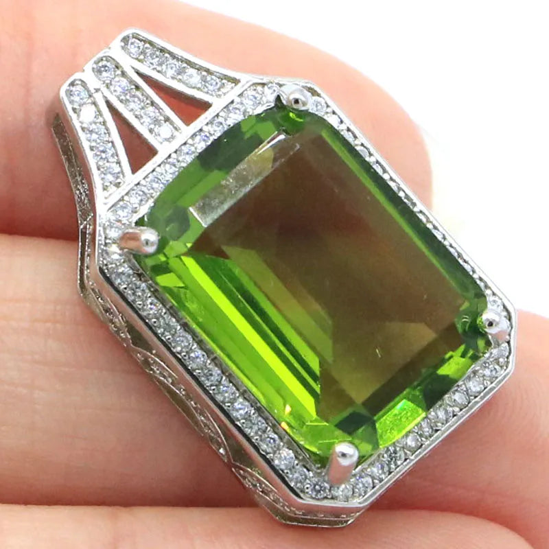 Green Peridot CZ Silver Pendant for Daily Wear